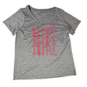 Nike Dri-FIT‎ Gray Short Sleeve Top Pink Logo Athletic T-Shirt XL